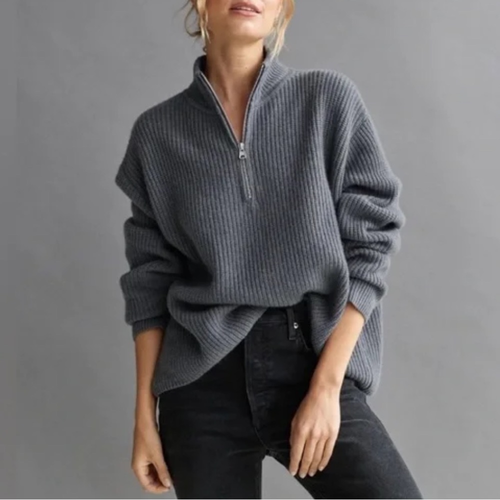 Jenni Kayne Gray Half-Zip Sweater
